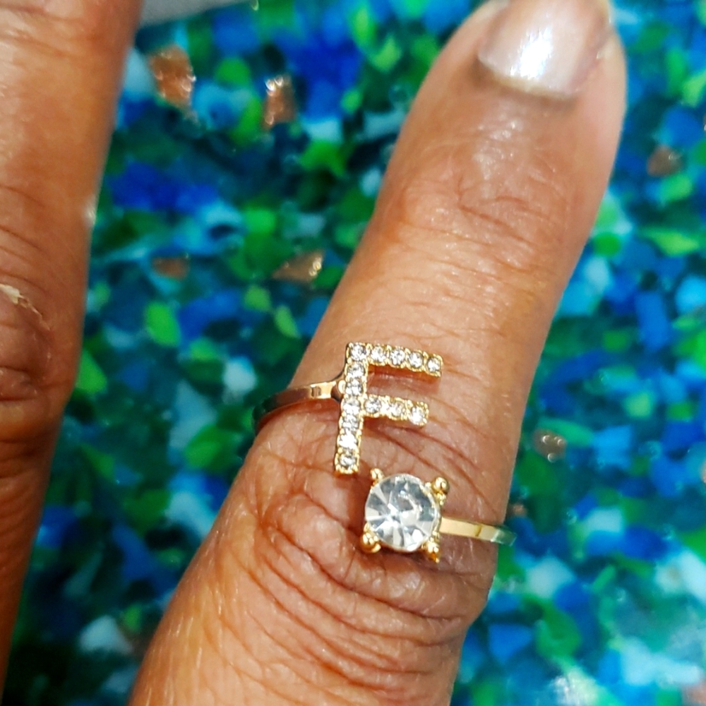 Letters Initial F Gold Ring Adjustable